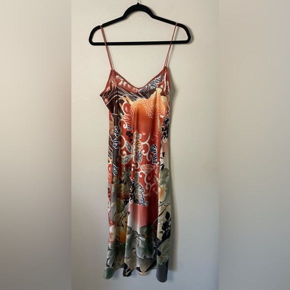 Natori Women's S Satin Strappy Red Green Black Floral Long Gown Slip Dress - Picture 2 of 6